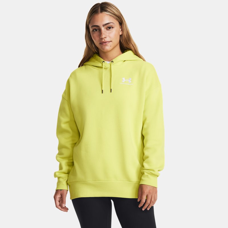 Women's Under Armour Essential Fleece Oversized Hoodie Lime Yellow / White XS